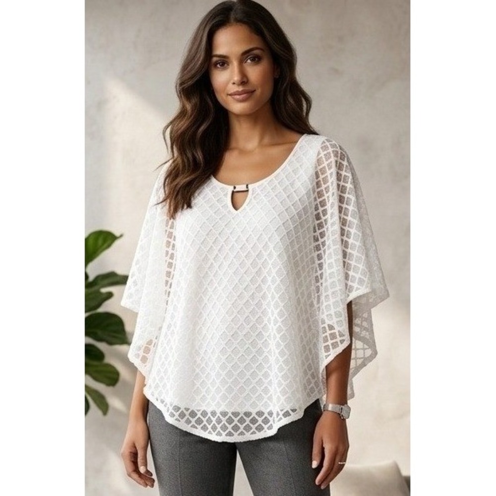 Notations Top Women Plus 2X Elbow Sleeve Cape Knit Lagenlook Grandmacore Stretch